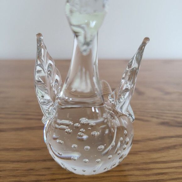 Vintage Precision Controlled Bubble Clear Glass Art Swan Figurine Paperweight - Picture 8 of 15
